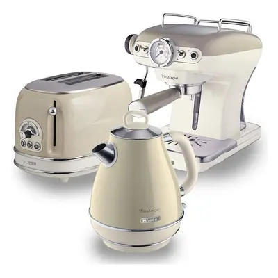 Ariete ARPK4 Retro Style Jug Kettle, Slice Toaster and Espresso Machine Set, Vintage Design, Cre