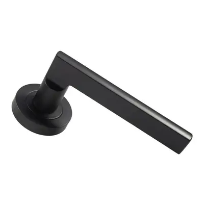 PAIR Straight Plinth Mounted Handle on Round Rose Concealed Fix Matt Black