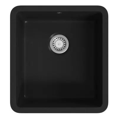 vidaXL Granite Kitchen Sink Single Basin Black Undermount with Basket Strainer