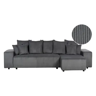 Left Hand Jumbo Cord Corner Sofa Bed with Storage Dark Grey LUSPA