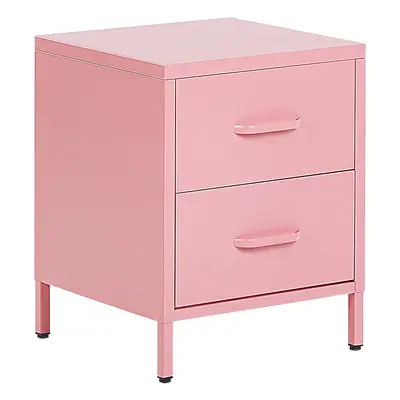 2 Drawer Bedside Table MALAVI Metal Pink