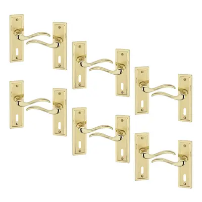 (6x Polished Brass Keyhole) Porto Metal Lever Latch Door Handles Set