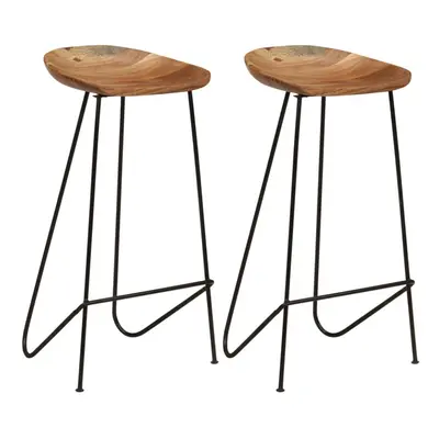 vidaXL 2x Solid Acacia Wood Bar Stools with Steel Legs 76cm Wooden Bar Chair