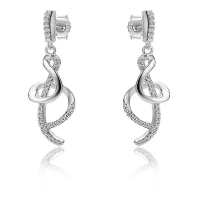 Jewelco London Rhodium Plated Sterling Silver White Cubic Zirconia Ampersand Style Twist Drop Ea