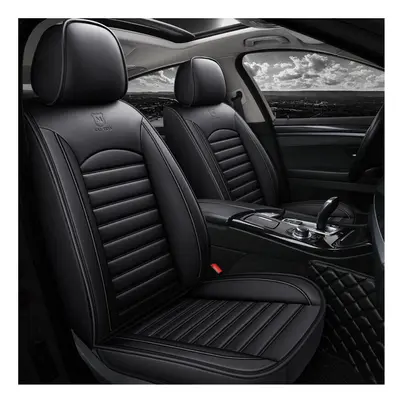 (Black Full Standard) Universal Full Leather Car Front Seat Protect Mat Covers Breathable Cushio