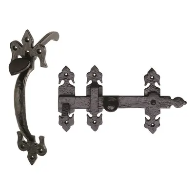 Ornate Suffolk Thumb Latch Door Handle Set for Outdoor Gates Black Antique