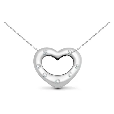 Jewelco London Ladies Solid 9ct White Gold Rub Over Set Round H I1 0.05ct Diamond Love Heart Cha