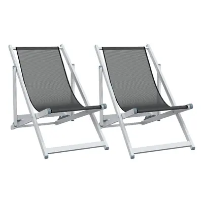 vidaXL Folding Beach Chairs Garden Chair pcs Grey Aluminium and Textilene