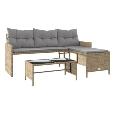 vidaXL Garden Sofa with Table and Cushions L-Shaped Sofa Mix Beige Poly Rattan