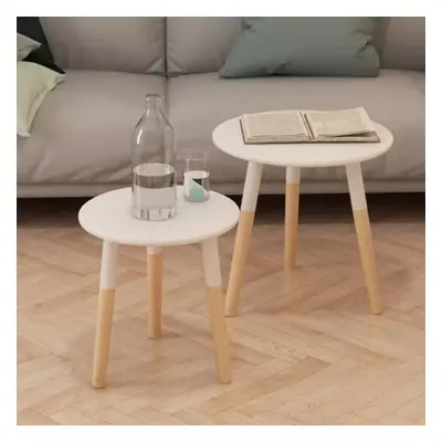 vidaXL Solid Pinewood Side Table Set Piece White Living Room Plant Stand