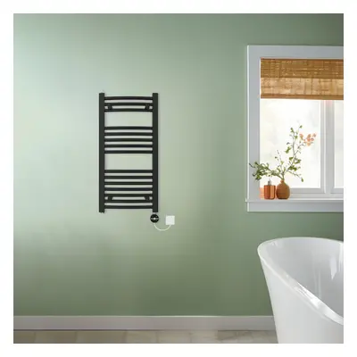 (Black, 800x400mm) NRG Prefilled Thermostatic Electric Curved Heated Towel Rail Radiator