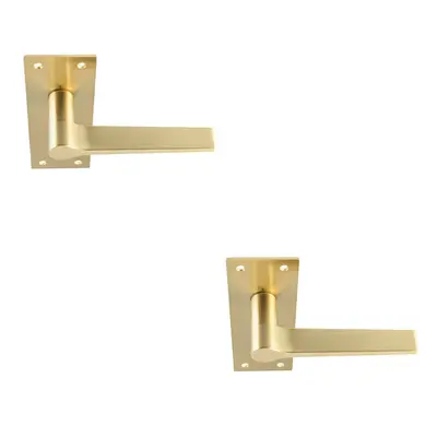 2x PAIR Flat Straight Handle on Slim Lock Backplate x 50mm Antique Brass