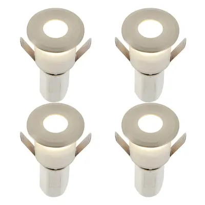 4 PACK Recessed Decking IP67 Guide Light - 1.2W Cool White LED - Satin Nickel