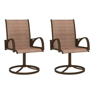 vidaXL 2x Garden Swivel Chairs Textilene and Steel Brown Outdoor Armchair