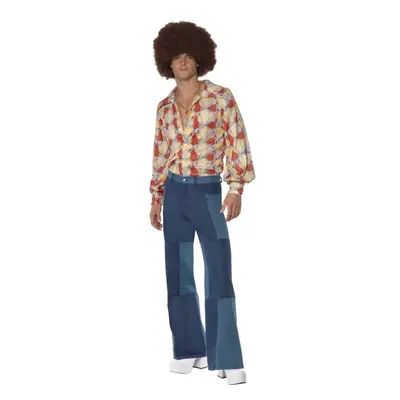 Smiffy's Adult Men's 1970's Retro Costume, Shirt And Patchwork Denim, Disco, - costume retro men