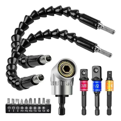 16Pcs/Set Flexible Drill Extension Hex Shank Drill Nut Driver Bit Set+Universal Socket Adapter+S