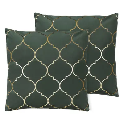 Set of Cushions ALYSSUM Velvet x cm Trellis Pattern Dark Green