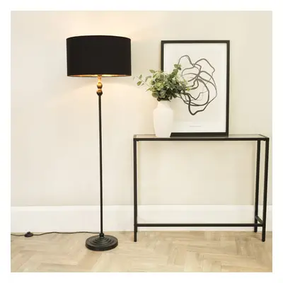 ValueLights Maggie Black & Gold Shade Black Floor Lamp & LED Bulb