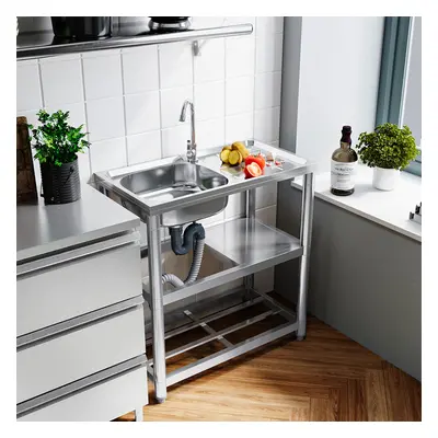 Reversible Compartment Commercial Floorstanding Stainless Steel Kitchen Sink with Tier Storage S