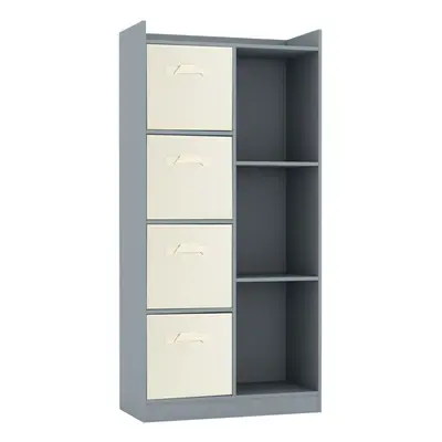 (Grey, Cream) Bookcase with Fabric Drawers | Cube Wooden Unit