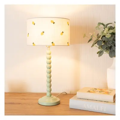 ValueLights Bobbins Lemon Embroider Shade Sage Green Table Lamp & Bulb