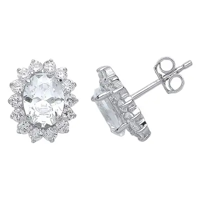 Jewelco London Ladies Sterling Silver Oval Cubic Zirconia Cluster Stud Earrings - GVE375