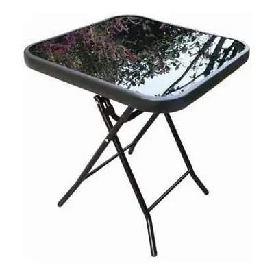 Glass Topped Folding Side Table Garden Patio Drinks Occasional Table