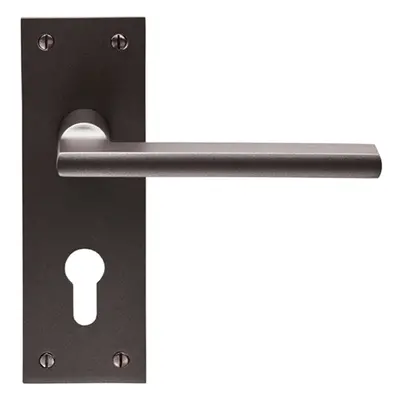 PAIR Straight Bar Handle on Slim Euro Lock Backplate x 50mm Matt Bronze