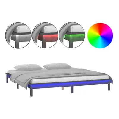 (grey, x cm) vidaXL Solid Wood LED Bed Frame Home Bedstead Platform Bed Multi Colours/Sizes