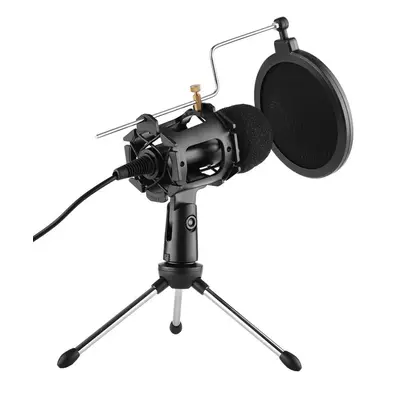 Video Microphone Kit with Mini Tripod Shock Mount Pop Filter Windshield USB Adapter Cable 3.5mm 