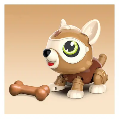 (Brown) DIY Assembly Sound Control Touch Sensing Robot Dog Toy with Light Sound Effect Dog Toddl