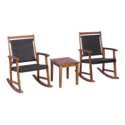 3 Pieces Patio Rocking Chair Set Acacia Wood Rocker Side Table Outdoor