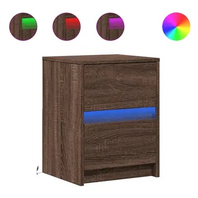 vidaXL Bedside Cabinet with LED Lights Bed Table Brown Oak Engineered Wood