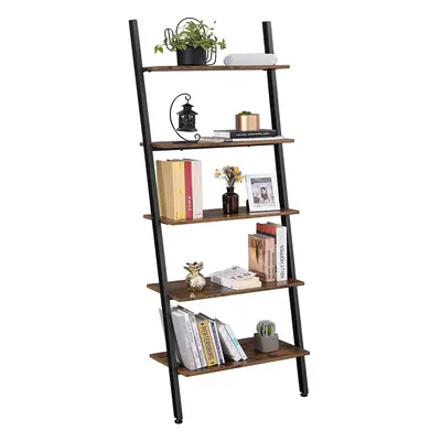 Rustic Brown 5-Tier Ladder Shelf Bookshelf Rack Wall Shelf Living Room