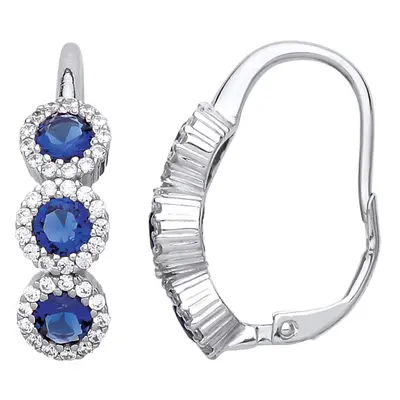 Jewelco London Ladies Sterling Silver Sapphire-Blue Cubic Zirconia Trilogy Halo Cluster Drop Ear