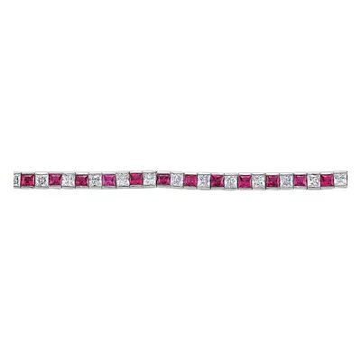 Jewelco London Ladies Sterling Silver Ruby-Red Princess Cut Cubic Zirconia Alternating Eternity 