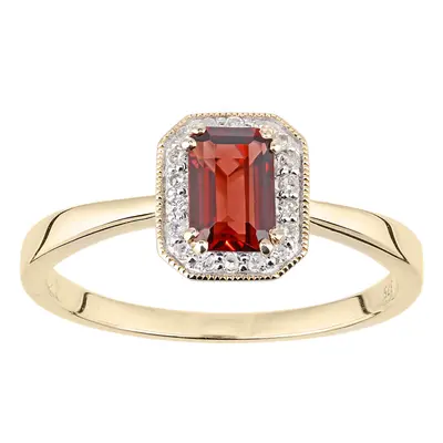 (L) Jewelco London 9ct Yellow Gold Octagon Garnet and Diamond Cluster Ring