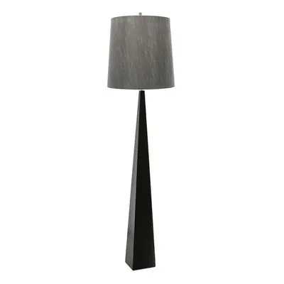 Floor Lamp Tapered Column Dark Grey Faux Silk Shade Black LED E27 100W Bulb