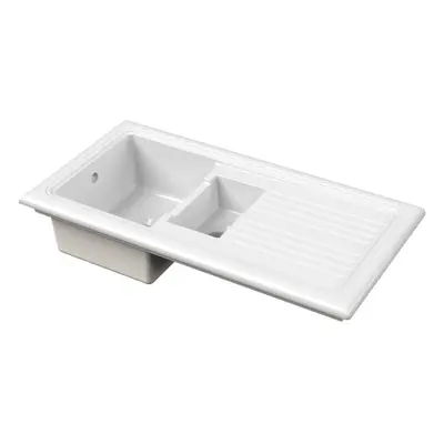 101cm Inset Counter Top 1.5 Bowl Fireclay Ceramic Kitchen Sink - White