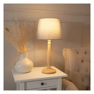 ValueLights Victoria Grey Taper Shade Light Wood Table Lamp & Bulb