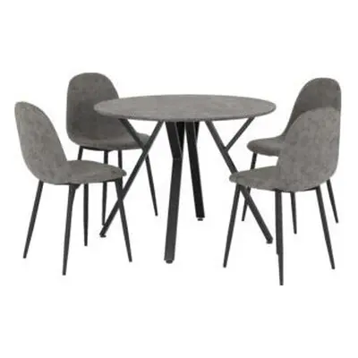 Athens Round Dining Set Concrete Effect- Top Black/Grey Metal legs