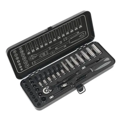 Sealey Ak7970 Socket Set 32Pc 1/4In Sq Drive 6Pt Walldrive Metric Black Series