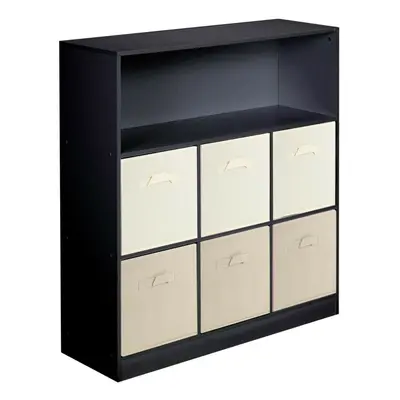 (Cream & Beige Drawers, Black) Wood White Black Cubed Storage Units Drawers