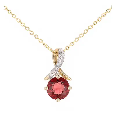 Jewelco London 9ct Yellow Gold Round 2pts Diamond Round 0.63ct Garnet Kiss Crossover Pendant Nec