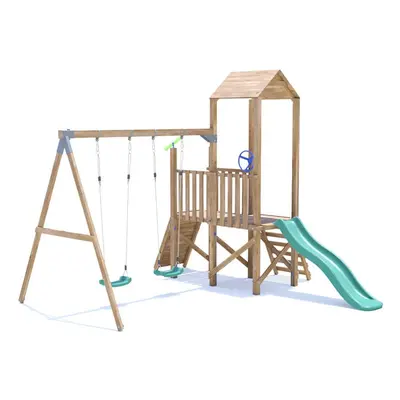 FrontierFort Climbing Frame with Double Swing, LOW Platform & Slide