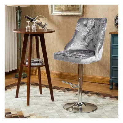 (Silver Grey) Crushed Velvet Bar Stools 360Â°Swivel High Adjustable