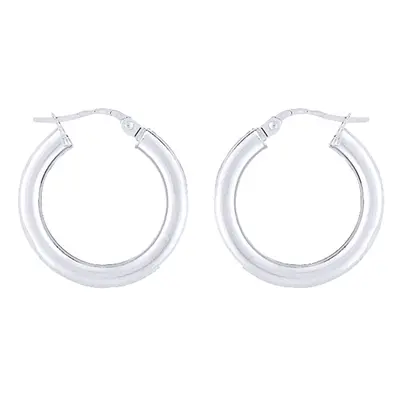 Jewelco London Ladies 9ct White Gold - 3mm Gauge Classic Plain Hoop Earrings - 20mm - ENR02905