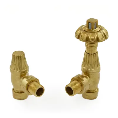 (Polished Brass) Traditional Thermostatic TRV Antique Design Angled Radiator Rad Valves Pair