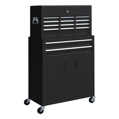 HOMCOM Top Chest and Roller Cabinet Combo Metal Tool Cabinet on Wheels Black