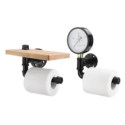 (B) Rustic Industrial Toilet Paper Roll Holder Pipe Shelf Floating Bathroom Home DIY Storage